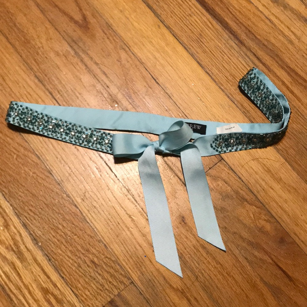 J crew sparkly beaded ribbon belt blue like new